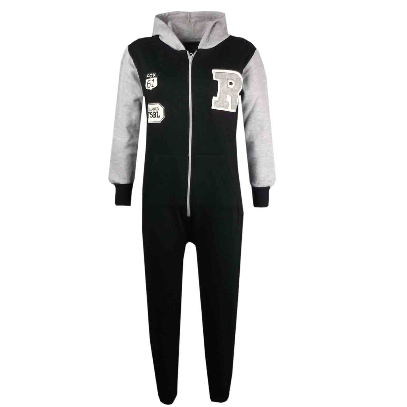 Kids Girls Boys Varsity Baseball Hooded Onesie Fleece All In One Age 5